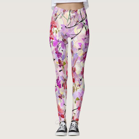 Leggings Arrière - plans d'aquarelle Orchidée-Sakura (Devant)