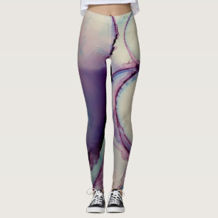 Leggings Art abstrait à l'encre d'alcool Rose Violet Bleu B