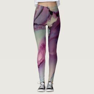 Leggings Art abstrait à l'encre d'alcool Rose Violet Bleu B