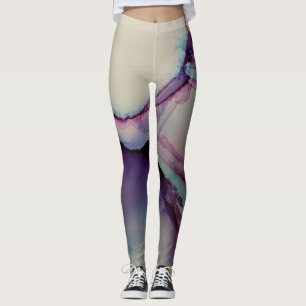 Leggings Art abstrait à l'encre d'alcool Rose Violet Bleu B