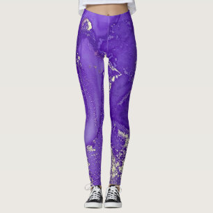 Leggings Art abstrait à l'encre d'alcool violet et argent o