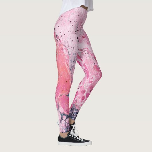 Leggings Art Abstrait Avec Peinture Acrylique | Noir rose (Droite)