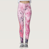 Leggings Art Abstrait Avec Peinture Acrylique | Noir rose (Devant)