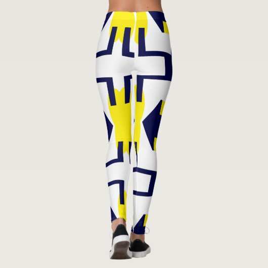 Leggings Art Abstrait Bleu foncé Jaune Blanc (Dos)