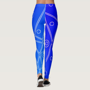 Leggings Art Abstrait Bright Blue Line Cercles Minimalisme