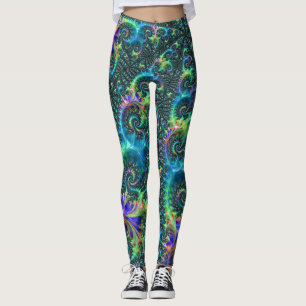 Leggings Art abstrait en spirale fractale aux tons de joyau