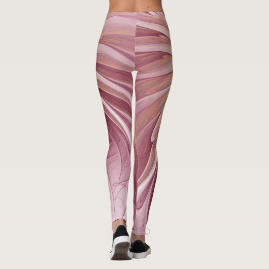Leggings Art Abstrait Fractal Fleur & Tons de Bourgogne (Dos)