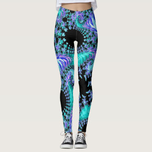 Leggings Art abstrait fractal tentaculaire cyan psychédéliq