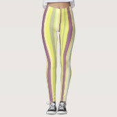 Leggings Art Abstrait Gris Violet Jaune Blancs (Devant)