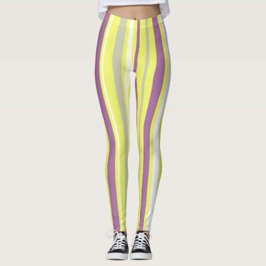 Leggings Art Abstrait Gris Violet Jaune Blancs (Devant)