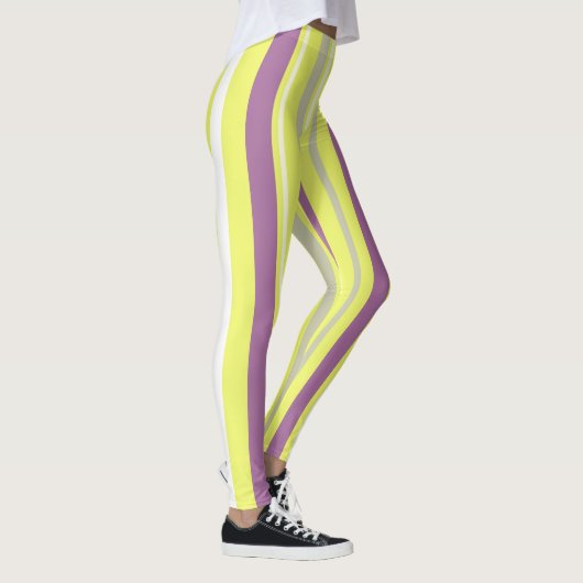 Leggings Art Abstrait Gris Violet Jaune Blancs (Droite)