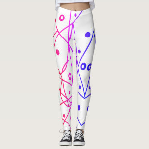 Leggings Art Abstrait Lignes Blanc Violet Cercles Minimalis