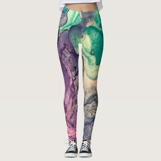 Leggings Art abstrait liquide à l'encre d'alcool multicolor (Devant)