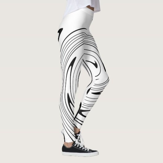 Leggings Art Abstrait Noir Blanc Lignes Twirl Minimalisme (Droite)
