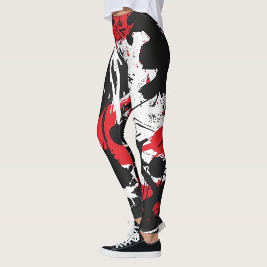 Leggings Art abstrait noir, rouge, blanc (Gauche)