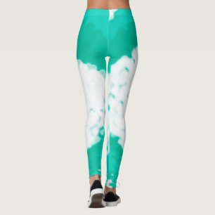 Leggings Art Abstrait Pastel Turquoise Vert Blanc
