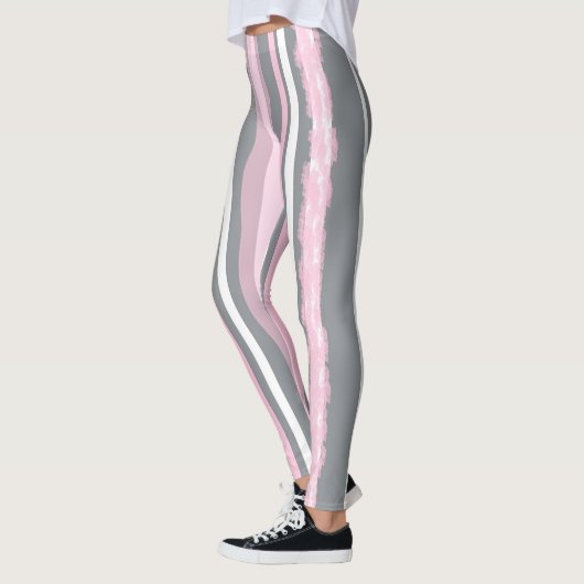 Leggings Art Abstrait Rose Gris Blanc Lignes (Gauche)