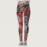 Leggings Art abstrait sale de dragons orientaux d'accent<br><div class="desc">Guêtres imprimées sales de yoga de gymnase de sport de femmes d'art abstrait de dragons orientaux d'accent dans le noir rouge gris</div>