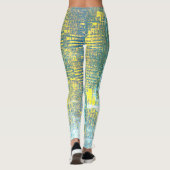 Leggings Art Abstrait Texture Jaune Pale Turquoise Bleu (Dos)