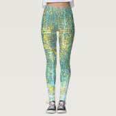 Leggings Art Abstrait Texture Jaune Pale Turquoise Bleu (Devant)