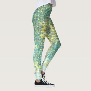 Leggings Art Abstrait Texture Jaune Pale Turquoise Bleu