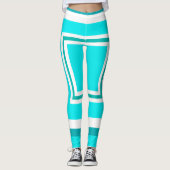 Leggings Art Abstrait Turquoise Vert Bleu Blanc (Devant)