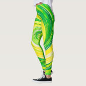 Leggings Art abstrait vert jaune en spirale (Gauche)