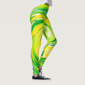Leggings Art abstrait vert jaune en spirale (Droite)