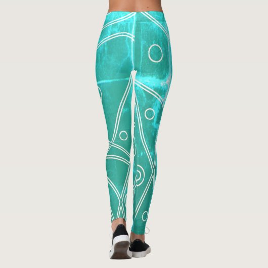 Leggings Art Abstrait Vert Ligne Bleue Cercles Minimalisme (Dos)
