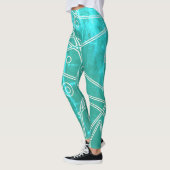 Leggings Art Abstrait Vert Ligne Bleue Cercles Minimalisme (Gauche)