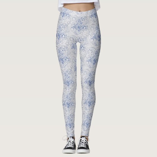 Leggings Art blanc d'effet de dentelle bleu ou votre propre (Devant)