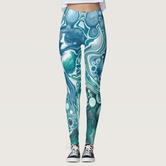 Leggings Art bleu et fluide turquoise (Devant)