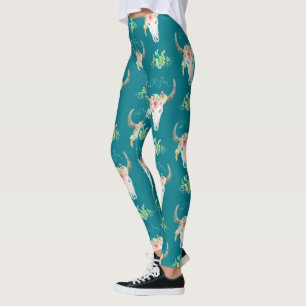 Leggings Art de Bohème de désert de cactus de Boho de crâne