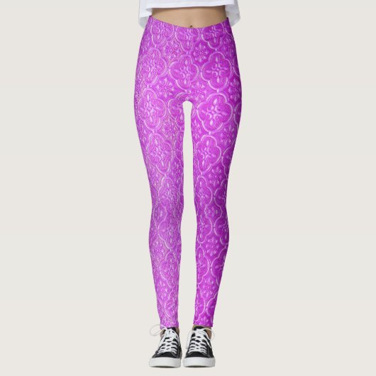 Leggings Art de mosaïque violet rose (Devant)