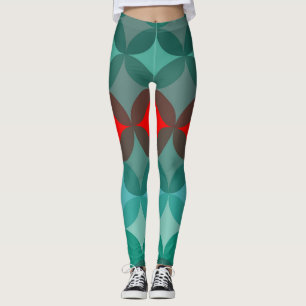 Leggings art déco inspiré turquoise & rouge abstrait