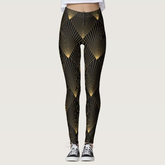 Leggings Art Déco : L'élégance de l'or noir. (Devant)