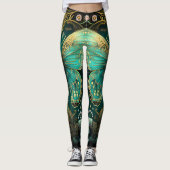 Leggings Art Déco moderne Turquoise Bleu Or Papillon Yoga (Devant)