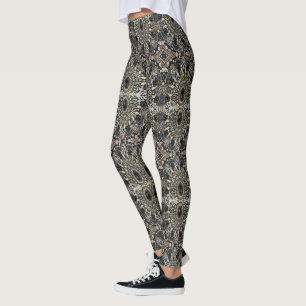 Leggings art déco noir et or motif bohème