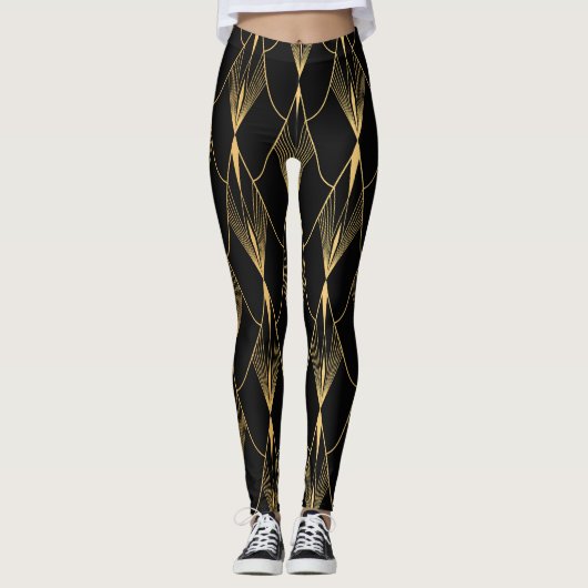 Leggings Art Déco : Noir Or sans couture luxe (Devant)