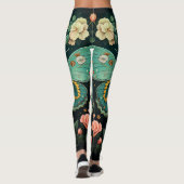 Leggings Art Déco tendance Turquoise rose papillon floral Y (Dos)