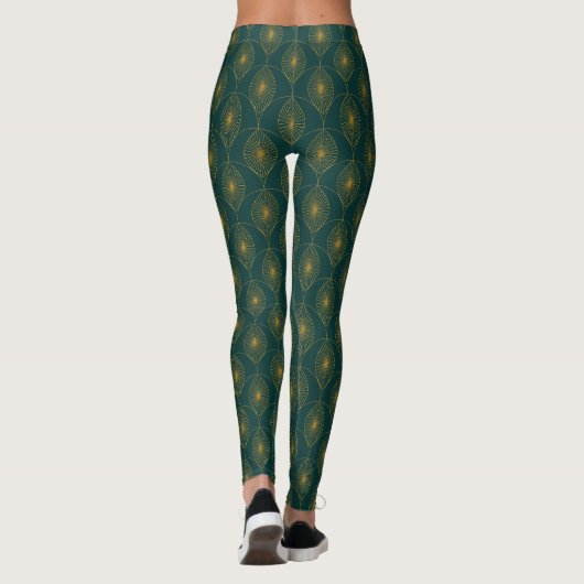 Leggings Art Déco Vert avec Parties scintillant d'or Leggin (Dos)