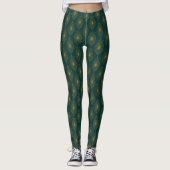 Leggings Art Déco Vert avec Parties scintillant d'or Leggin (Devant)