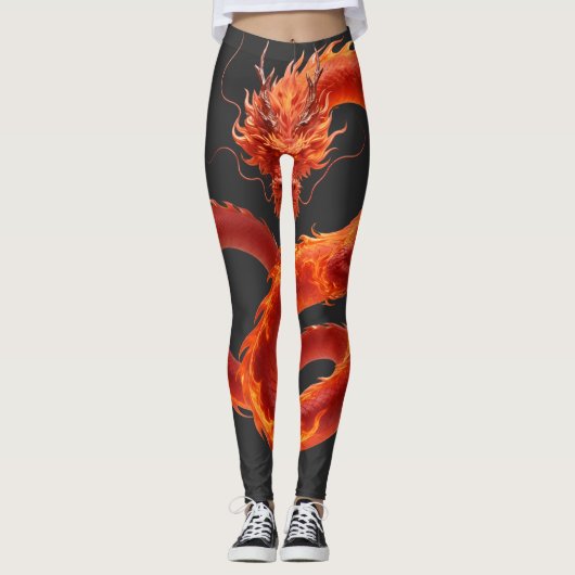 Leggings Art du dragon de feu rouge | Conception de dragon (Devant)