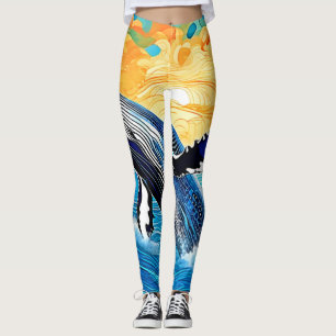 Leggings Art du saut du coucher de soleil pour les baleines