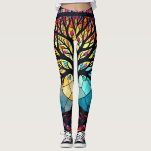 Leggings Art en verre tendu, Arbre de vie Verre tendu