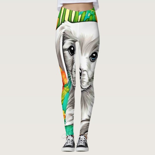 Leggings Art floral des chiots (Devant)