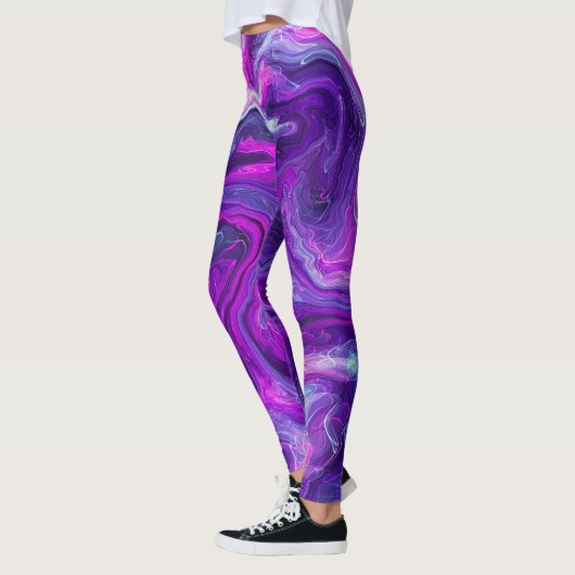 Leggings Art fluide en marbre rose, bleu, violet (Gauche)