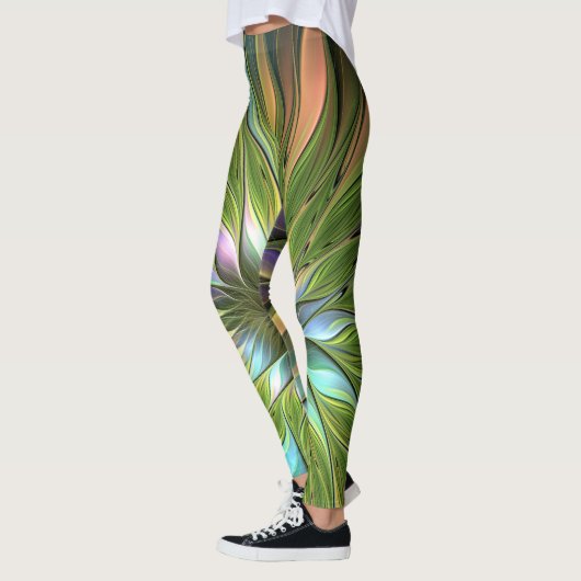 Leggings Art Fractal Fleur Imaginaire Coloré Lumineux (Gauche)
