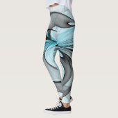 Leggings Art fractal moderne gris anthracite abstrait bleu (Gauche)