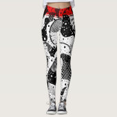 Leggings Art géométrique Abstrait moderne noir blanc et rou (Devant)